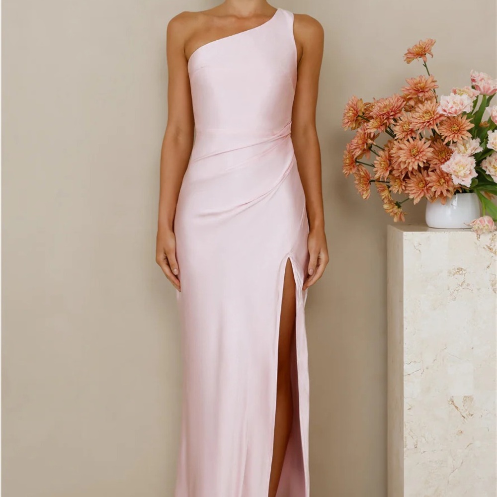 Hello Molly One-Shoulder Pink Satin Dress